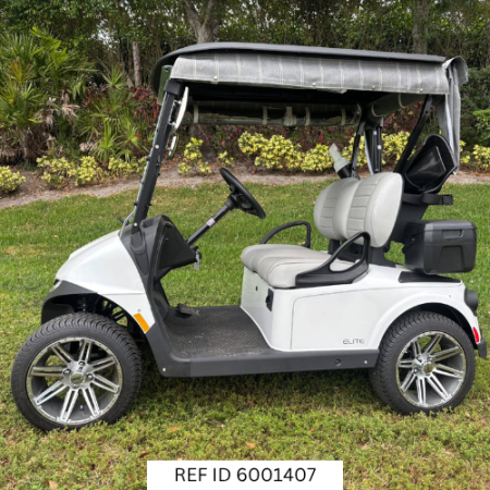 2027 E-Z-GO RXV Freedom Elite Bright White with enclosure, premium seats, and custom wheels