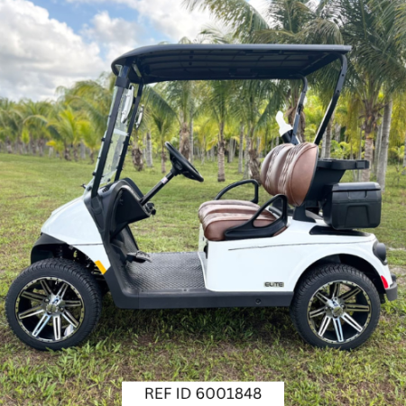 2027 E-Z-GO RXV2 Elite Bright White with custom wheels and premium seats