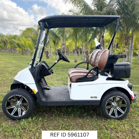 2026 E-Z-GO RXV2 Elite Bright White with custom wheels and premium seats