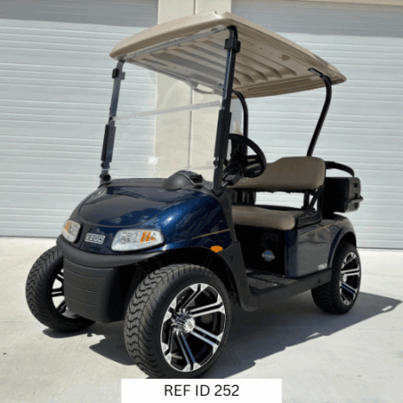 Front angle of E-Z-GO RXV Freedom in Patriot Blue