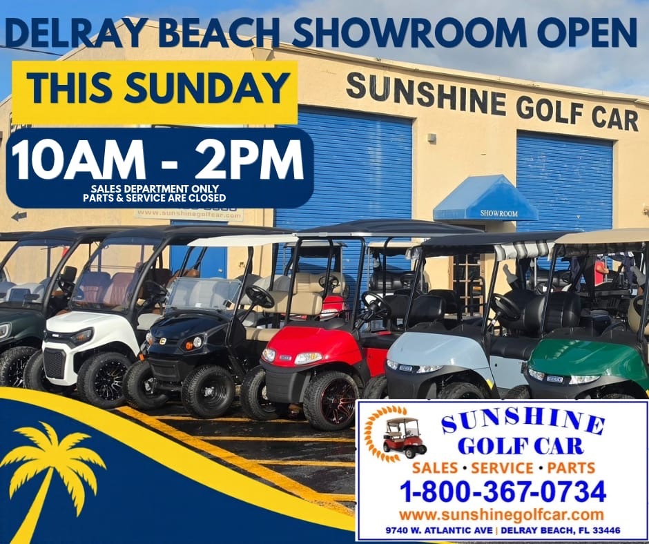 Delray Beach showroom open this Sunday 10am to 2pm, sales department only, parts and service closed